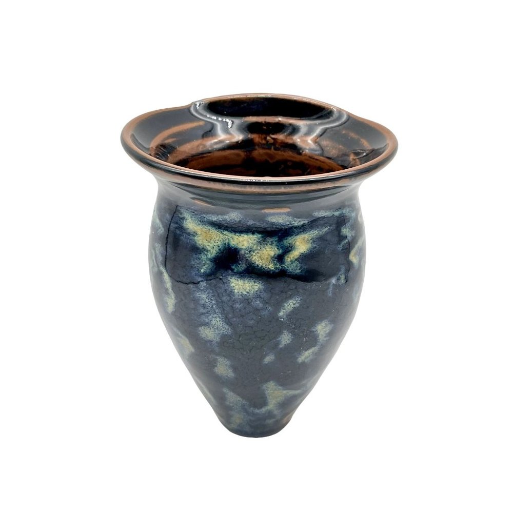 Handmade Studio Art Pottery Wall Pocket Dark Blue & Light Green w/Brown Glaze